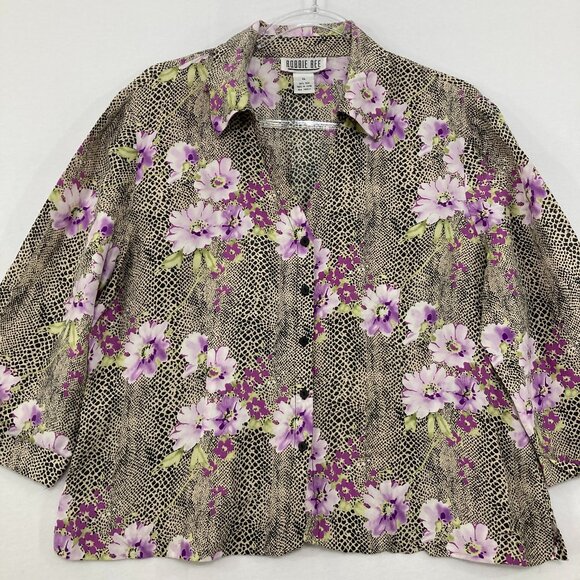 Vintage Robbie Bee size XL Pure Silk Multi Purple Floral Boxy Cut Button Down - Picture 1 of 8